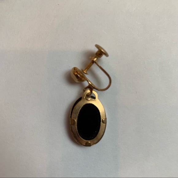 LOT 5 Five Pr Screw back Earrings Vintage Gold Tone Rhinestone Floral Black - Picture 10 of 14